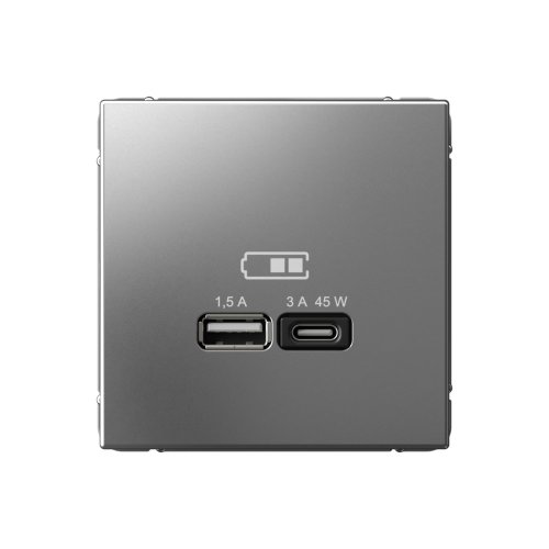 Розетка USB тип A+С без рамки Systeme Electric ArtGallery  2-м. 45Вт высокоскор.заряд. сталь картинка